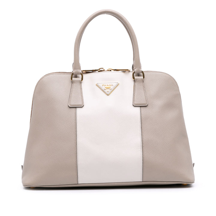Prada Sac à main Bicolore Lux Promenade Saffiano Moyen Gris – vue principale – GABY PARIS
