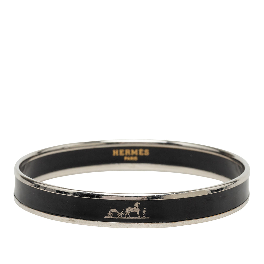 Hermès Narrow Caleche Émail Bangle 65 Other Noir
