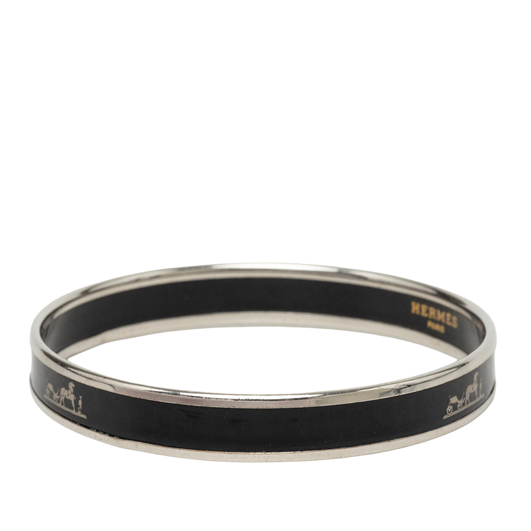 Hermès Narrow Caleche Émail Bangle 65 Other Noir