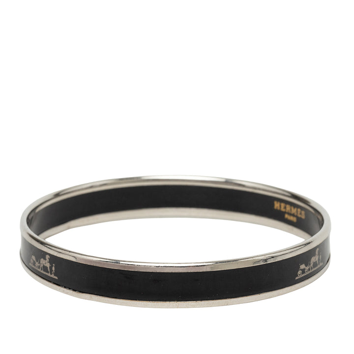 Hermès Narrow Caleche Émail Bangle 65 Other Noir
