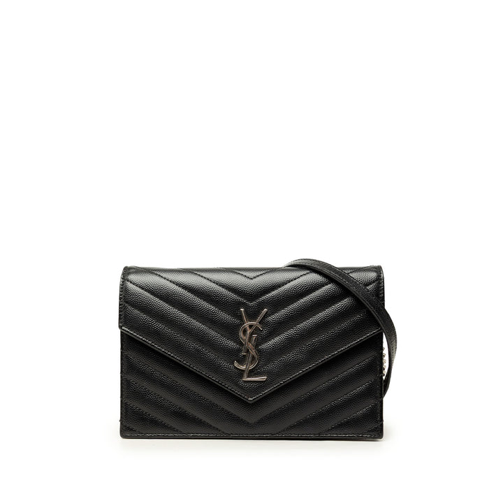 Saint Laurent Grain De Poudre Cassandre Enveloppe Chaîne Portefeuille Noir