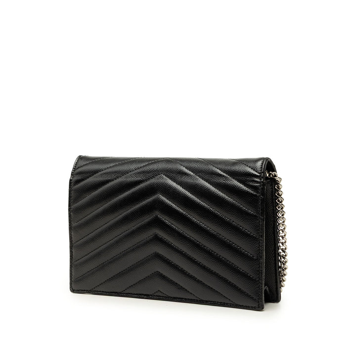Saint Laurent Grain De Poudre Cassandre Enveloppe Chaîne Portefeuille Noir