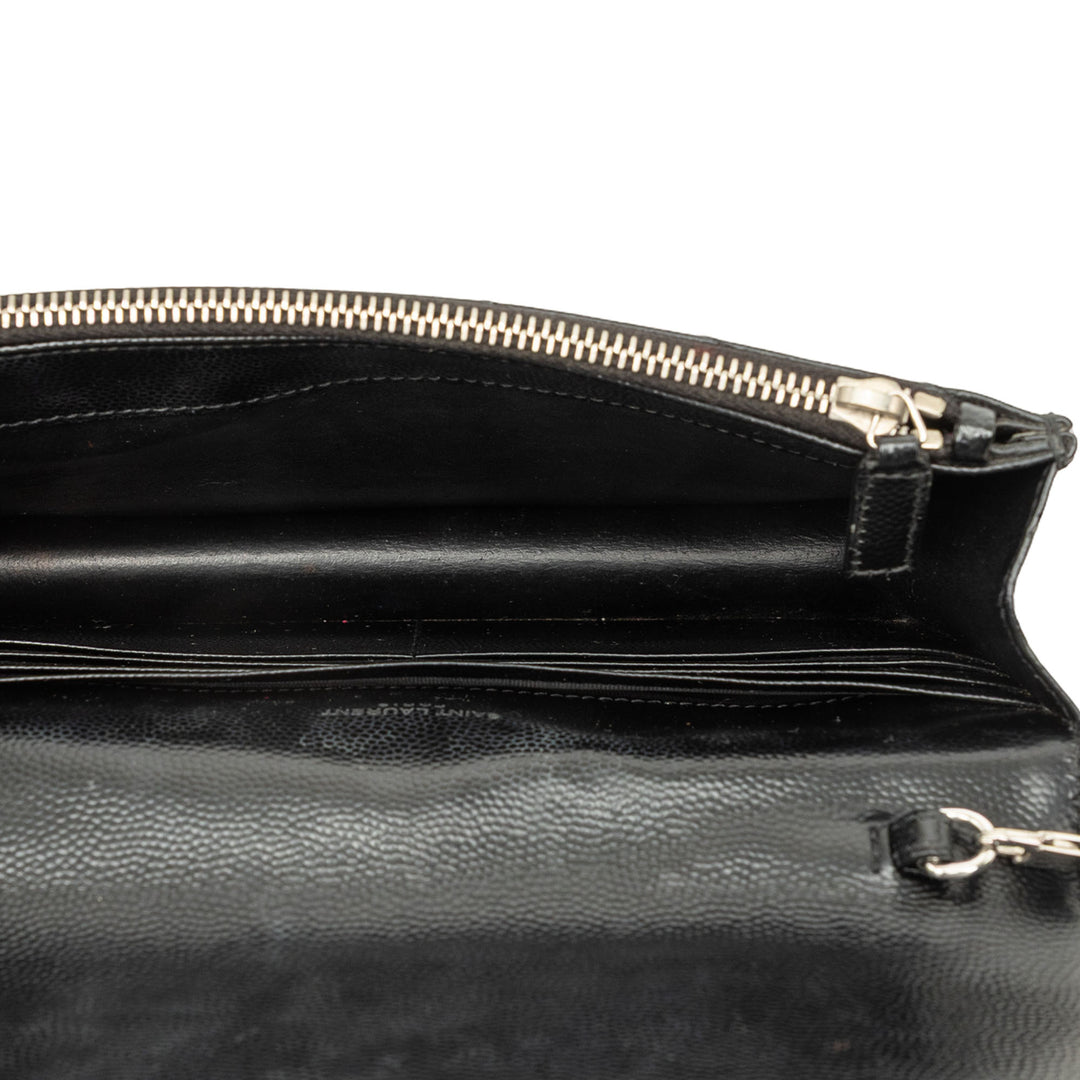 Saint Laurent Grain De Poudre Cassandre Enveloppe Chaîne Portefeuille Noir