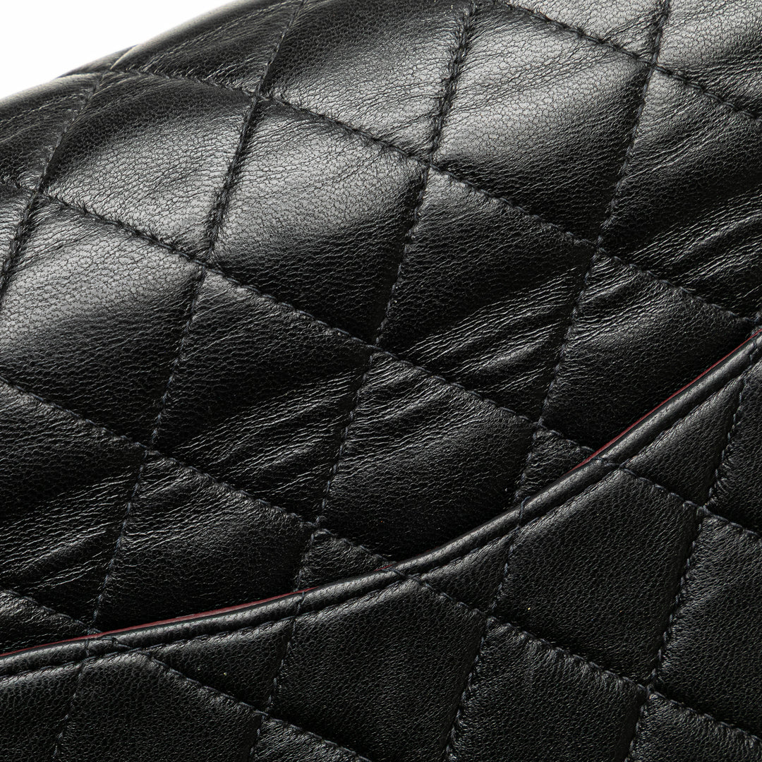 Medium Classic Lambskin Double Flap Black - Gaby Paris