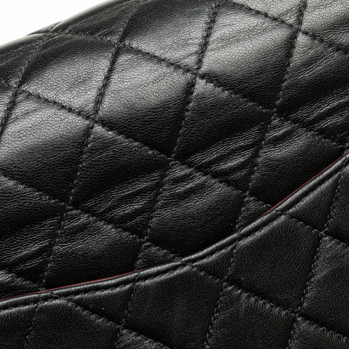 Medium Classic Lambskin Double Flap Black - Gaby Paris