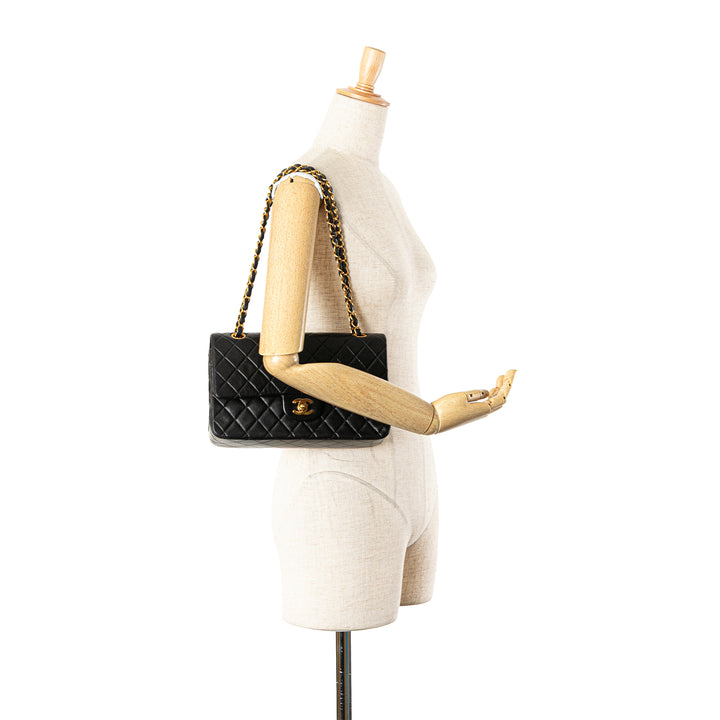 Medium Classic Lambskin Double Flap Black - Gaby Paris