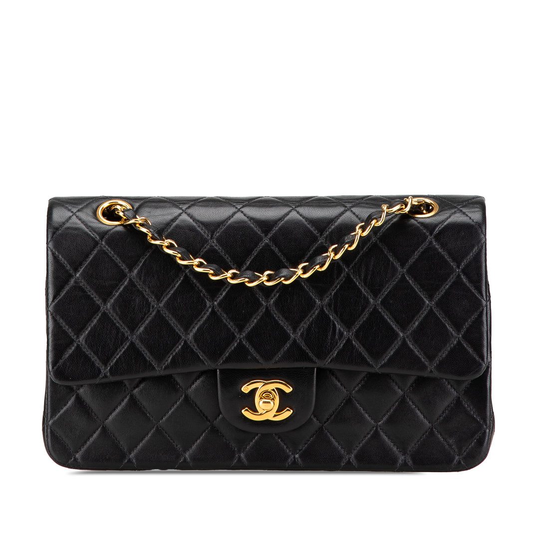 Medium Classic Lambskin Double Flap Black - Gaby Paris