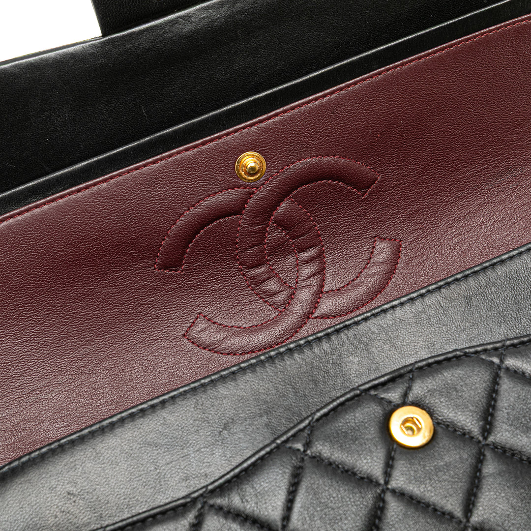 Medium Classic Lambskin Double Flap Black - Gaby Paris