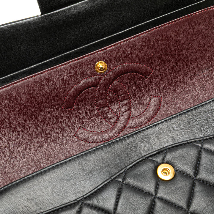 Medium Classic Lambskin Double Flap Black - Gaby Paris