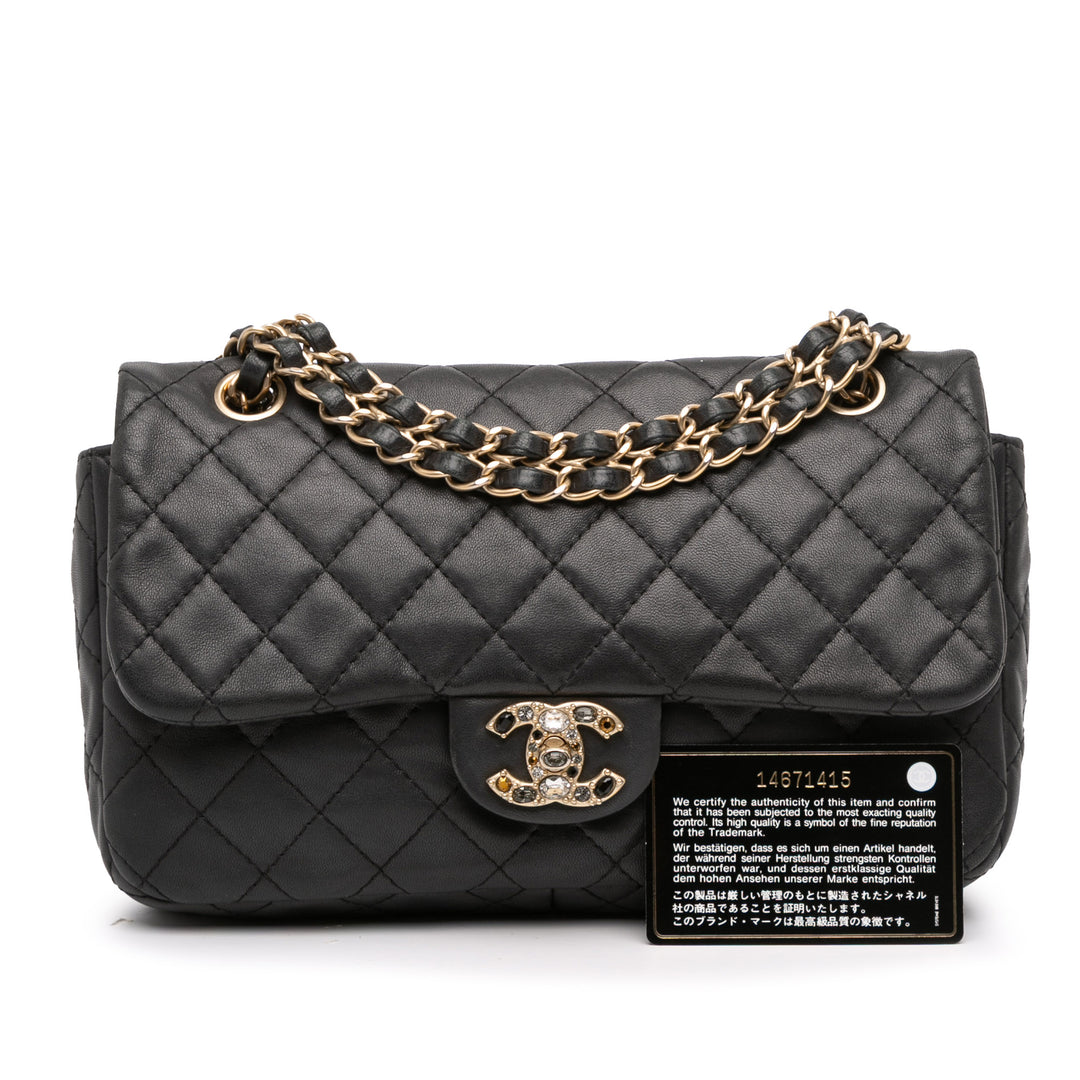 Chanel Medium Quilted Cuir d’agneau Precious Jewel Simple rabat Noir