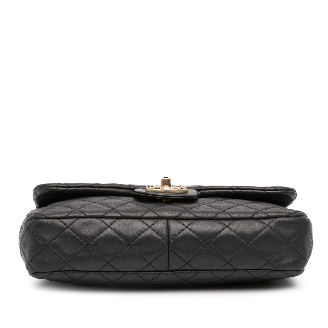 Chanel Medium Quilted Cuir d’agneau Precious Jewel Simple rabat Noir