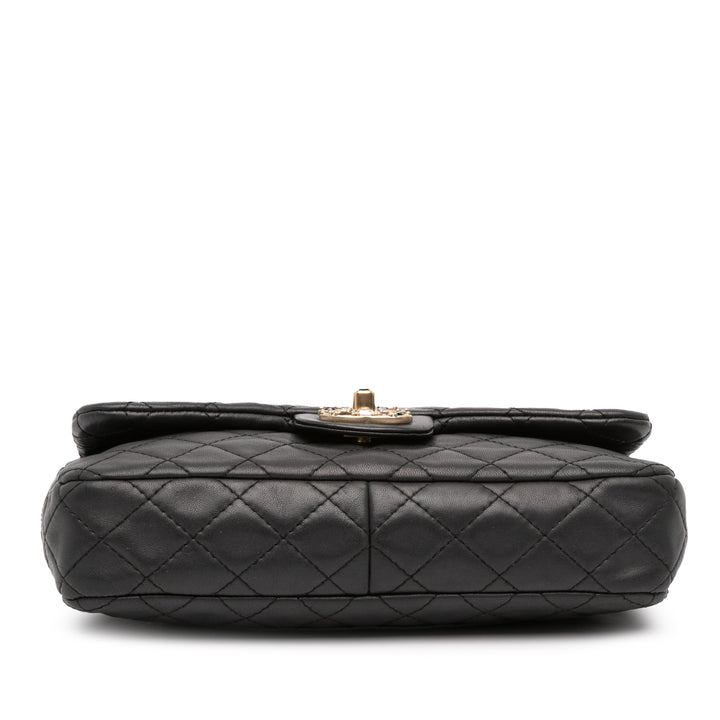 Chanel Medium Quilted Cuir d’agneau Precious Jewel Simple rabat Noir