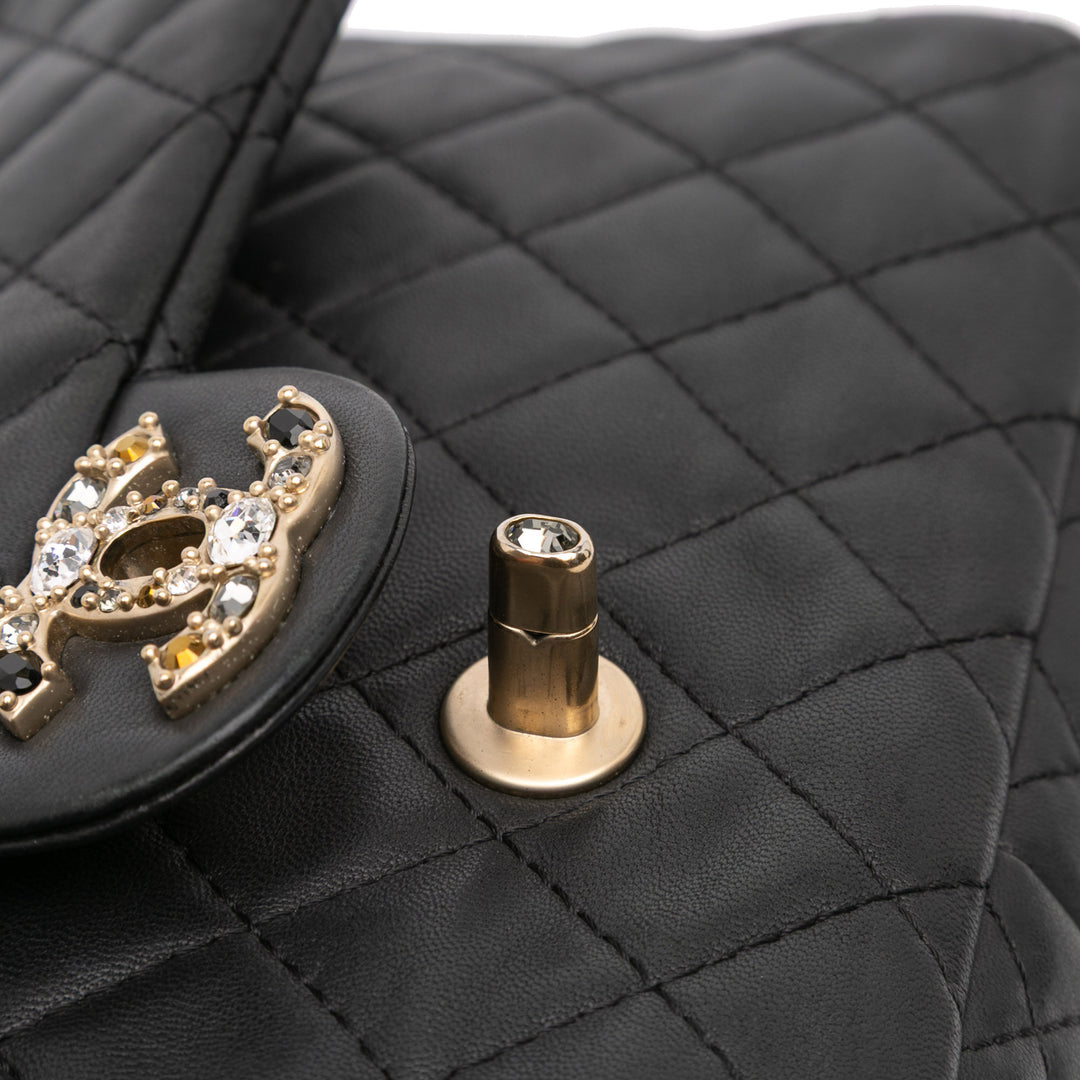 Chanel Medium Quilted Cuir d’agneau Precious Jewel Simple rabat Noir