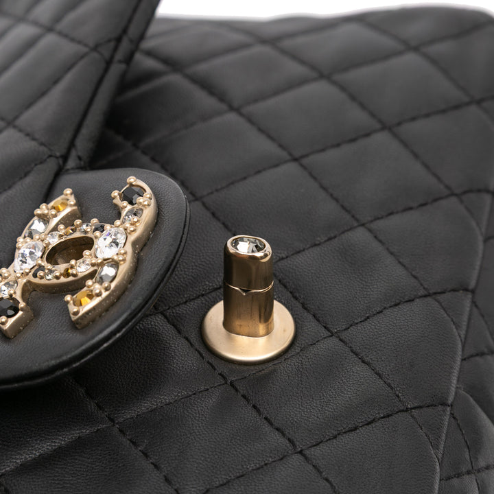 Chanel Medium Quilted Cuir d’agneau Precious Jewel Simple rabat Noir
