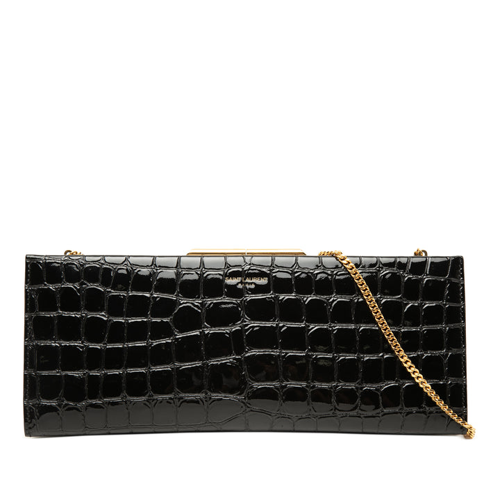 Saint Laurent Croc embossé Cuir verni Midnight Pochette avec chaîne