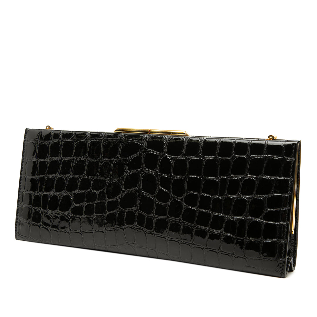 Saint Laurent Croc embossé Cuir verni Midnight Pochette avec chaîne