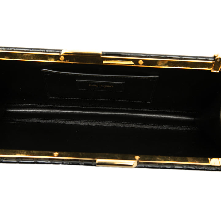 Saint Laurent Croc embossé Cuir verni Midnight Pochette avec chaîne