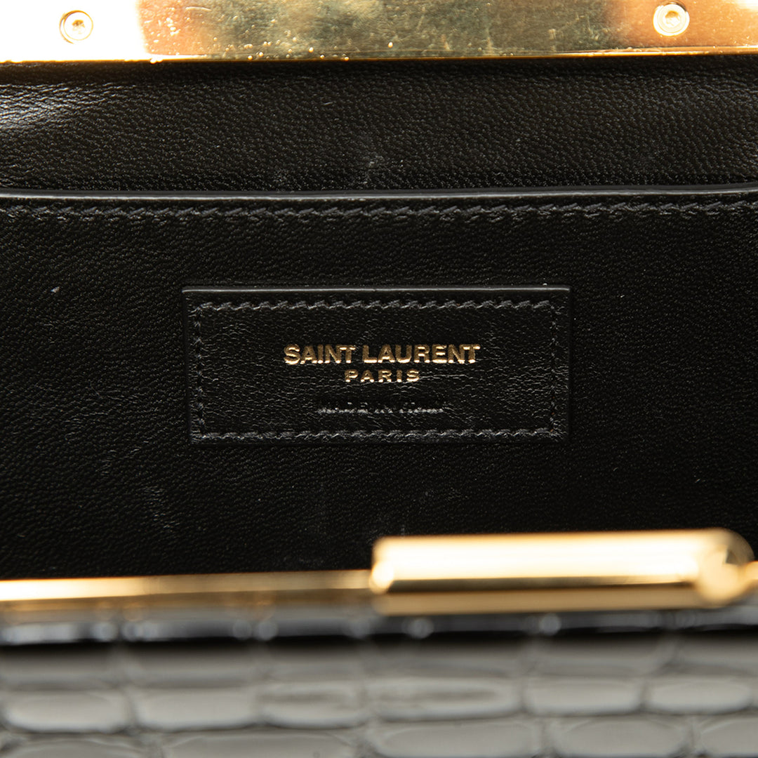 Saint Laurent Croc embossé Cuir verni Midnight Pochette avec chaîne