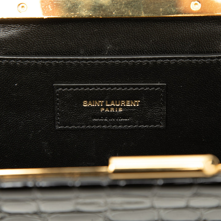 Saint Laurent Croc embossé Cuir verni Midnight Pochette avec chaîne