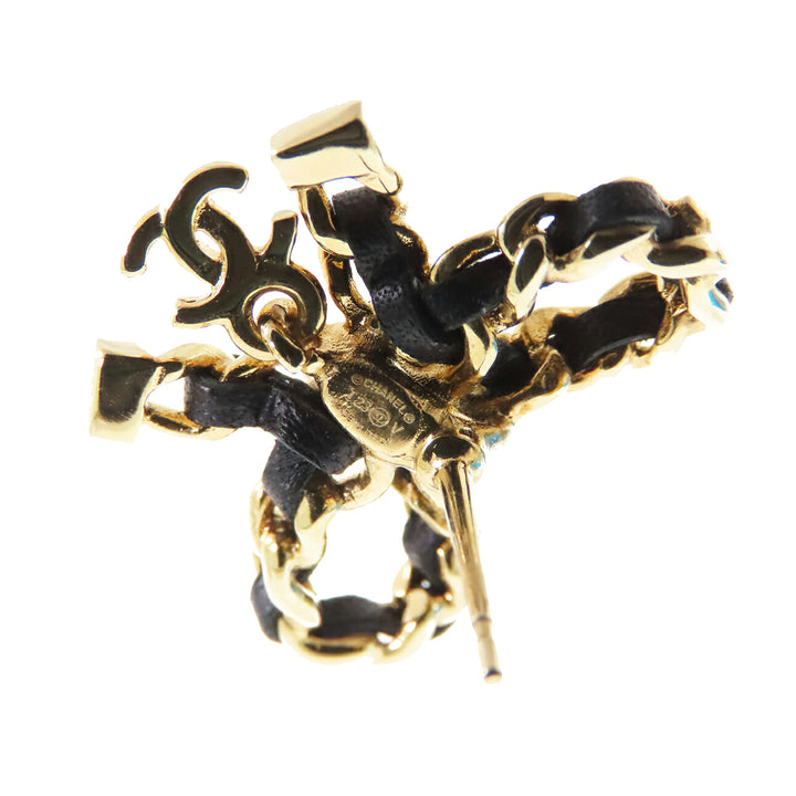 Chanel CC Cuir Woven plaqué Bow Boucles d’oreilles