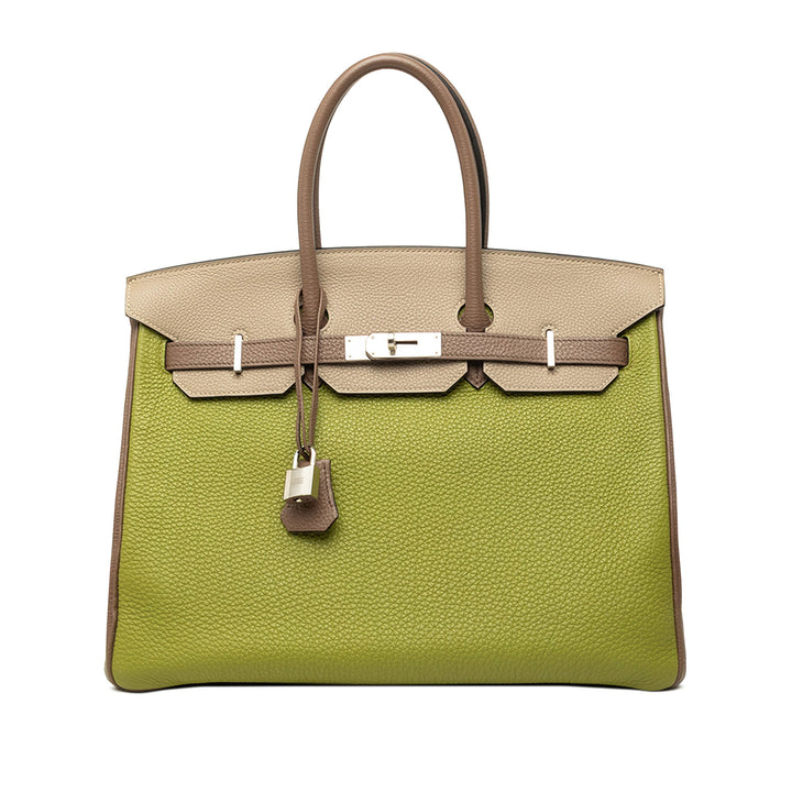 Hermès Sac à main Special Order Tricolore Birkin Retourne 35 Togo Vert – vue principale – GABY PARIS