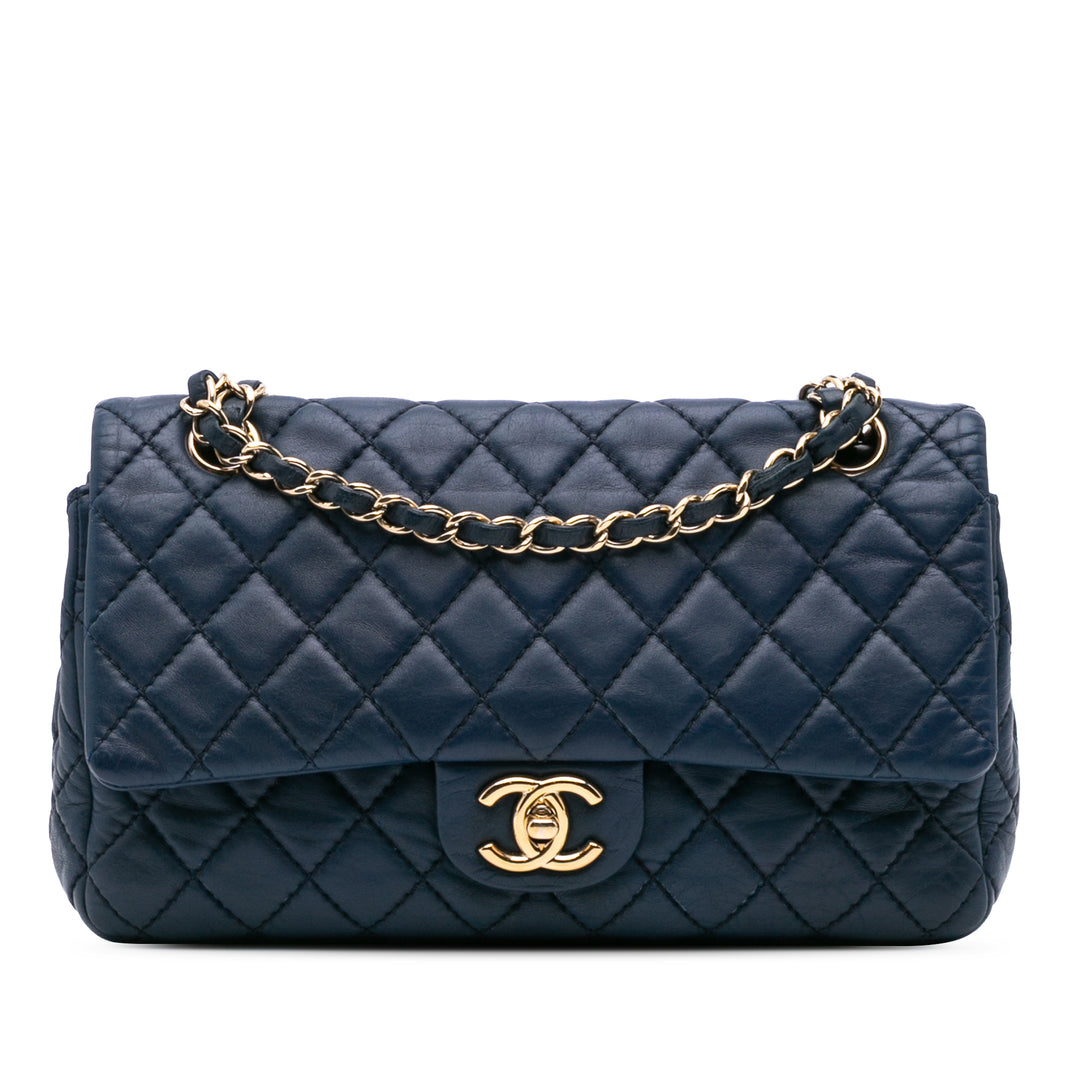Medium Classic Calfskin Double Flap Blue - Gaby Paris