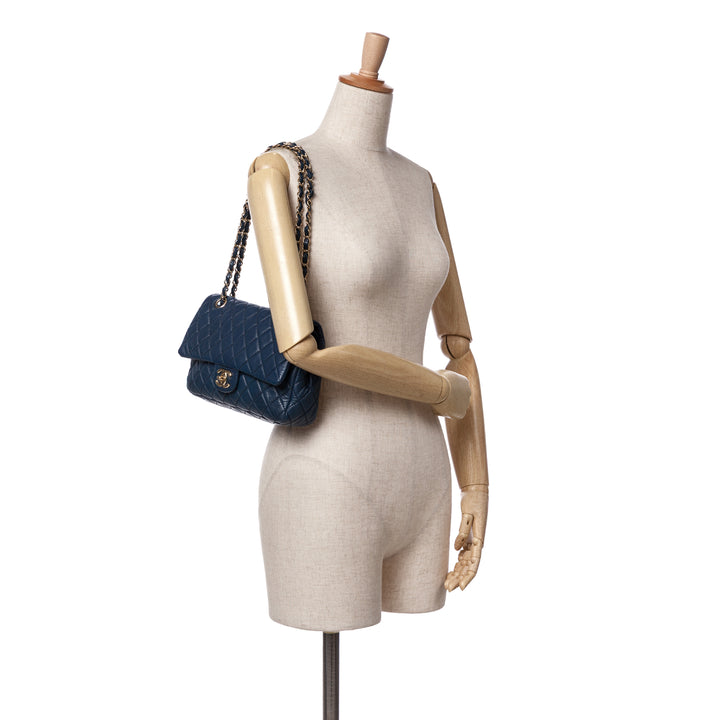 Medium Classic Calfskin Double Flap Blue - Gaby Paris
