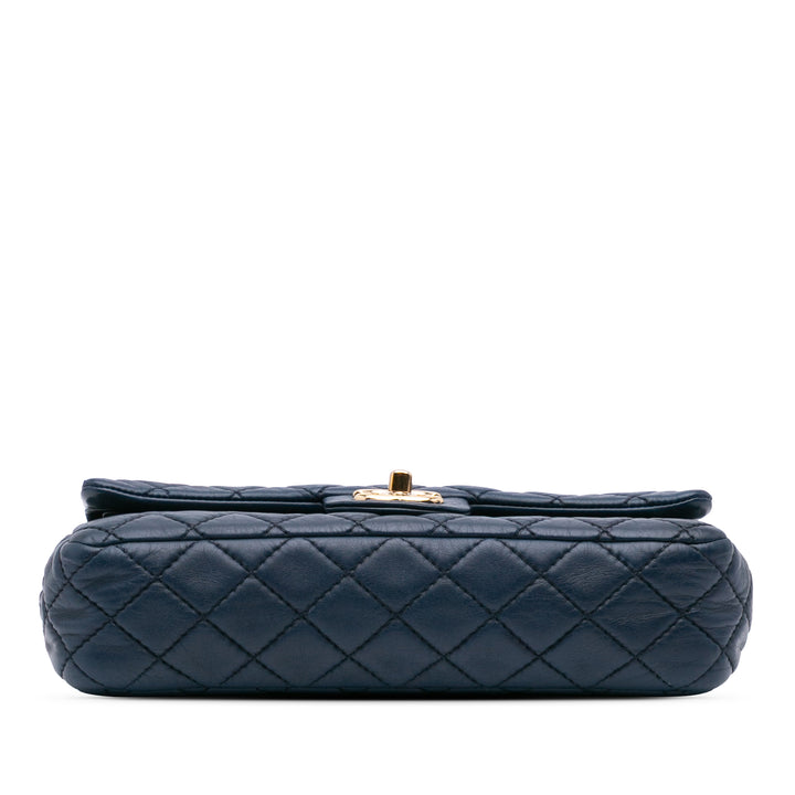 Medium Classic Calfskin Double Flap Blue - Gaby Paris
