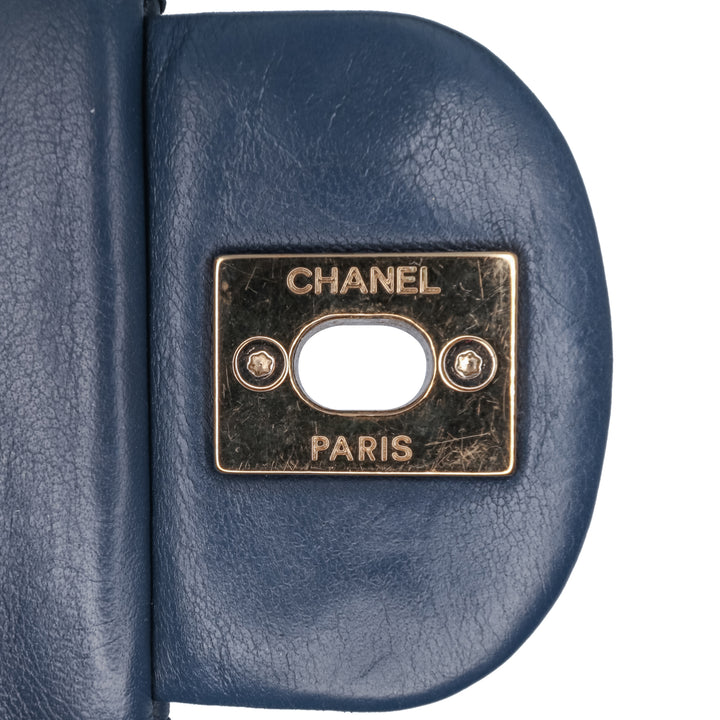 Medium Classic Calfskin Double Flap Blue - Gaby Paris