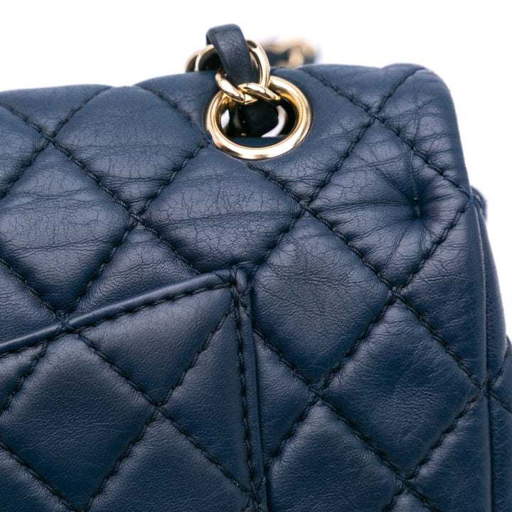 Medium Classic Calfskin Double Flap Blue - Gaby Paris