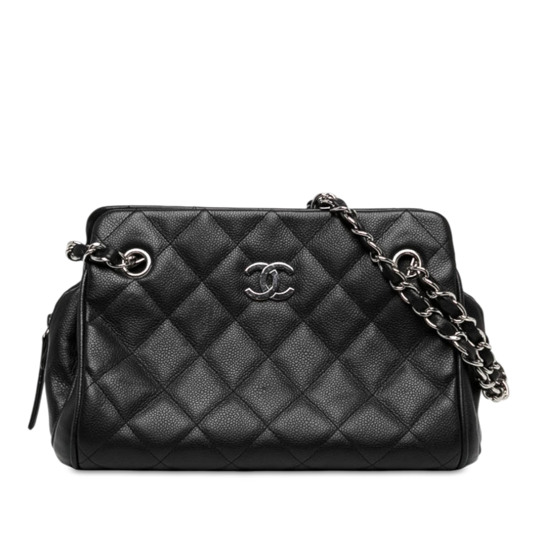 Chanel CC Matelassé Chaîne Sac bowling Moyen Cuir caviar Noir – vue principale – GABY PARIS