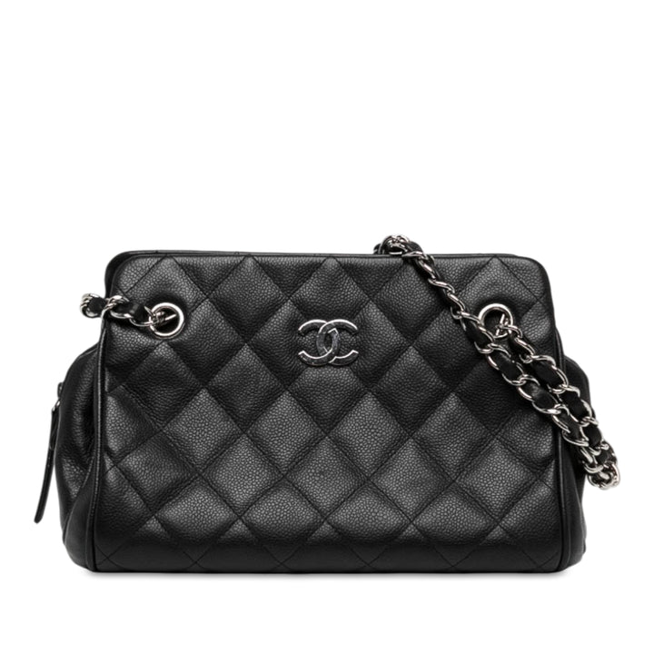 Chanel CC Matelassé Chaîne Sac bowling Moyen Cuir caviar Noir – vue principale – GABY PARIS