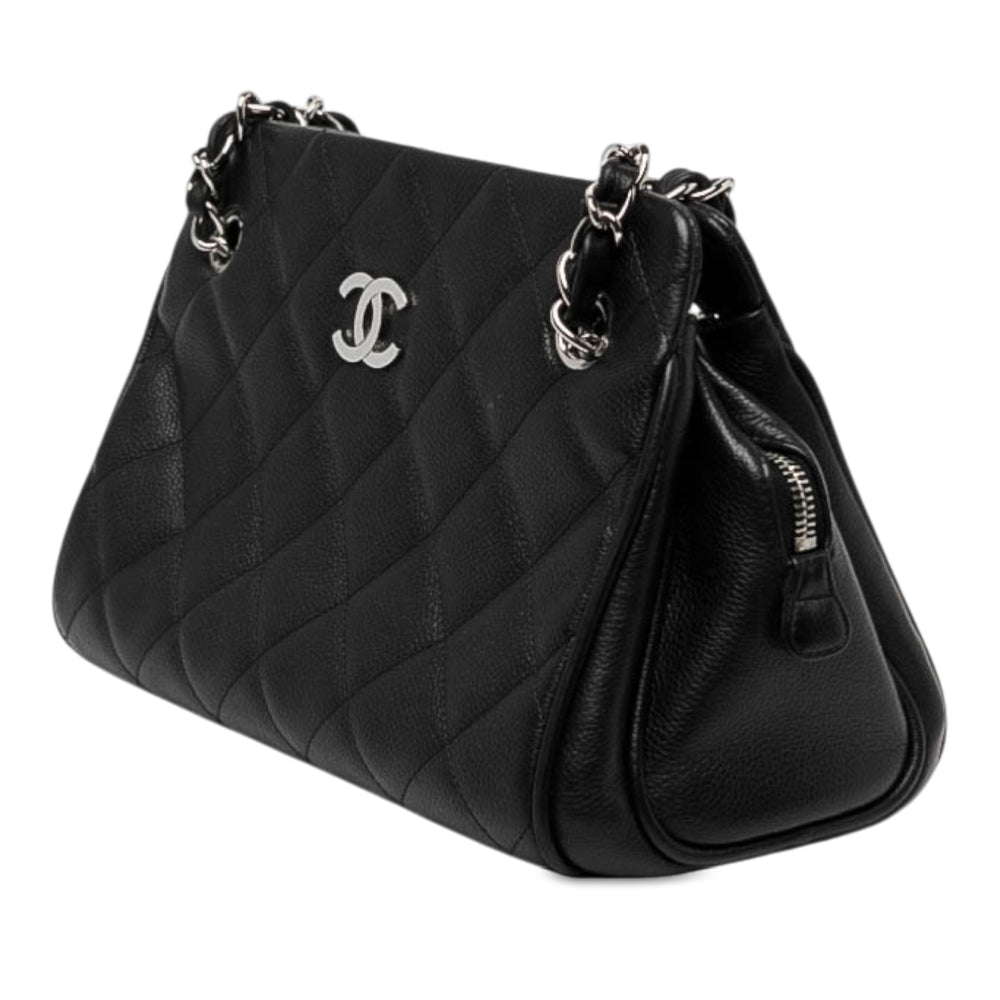 Chanel CC Matelassé Chaîne Sac bowling Moyen Cuir caviar Noir – vue 2 – GABY PARIS
