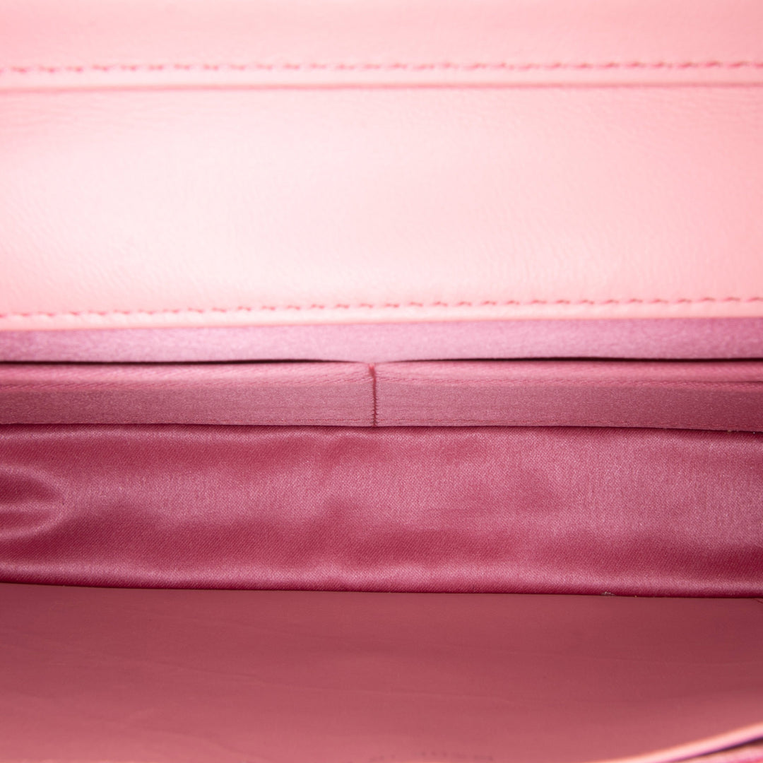 Embossed Lambskin Camellia Wallet On Chain Pink - Gaby Paris