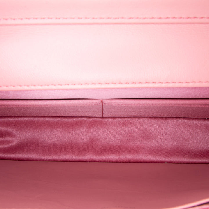 Embossed Lambskin Camellia Wallet On Chain Pink - Gaby Paris