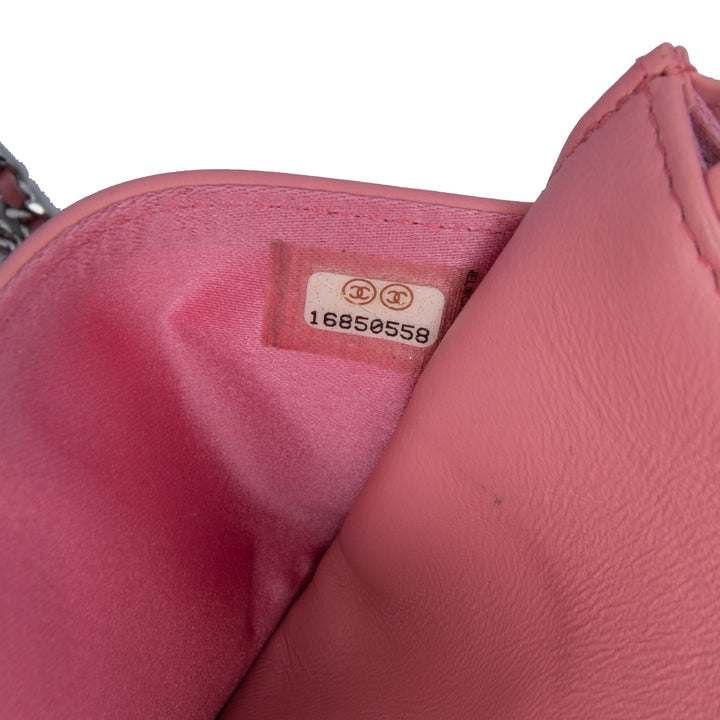 Embossed Lambskin Camellia Wallet On Chain Pink - Gaby Paris