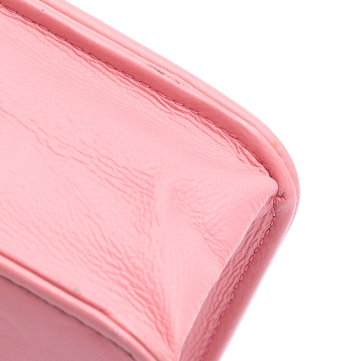 Embossed Lambskin Camellia Wallet On Chain Pink - Gaby Paris