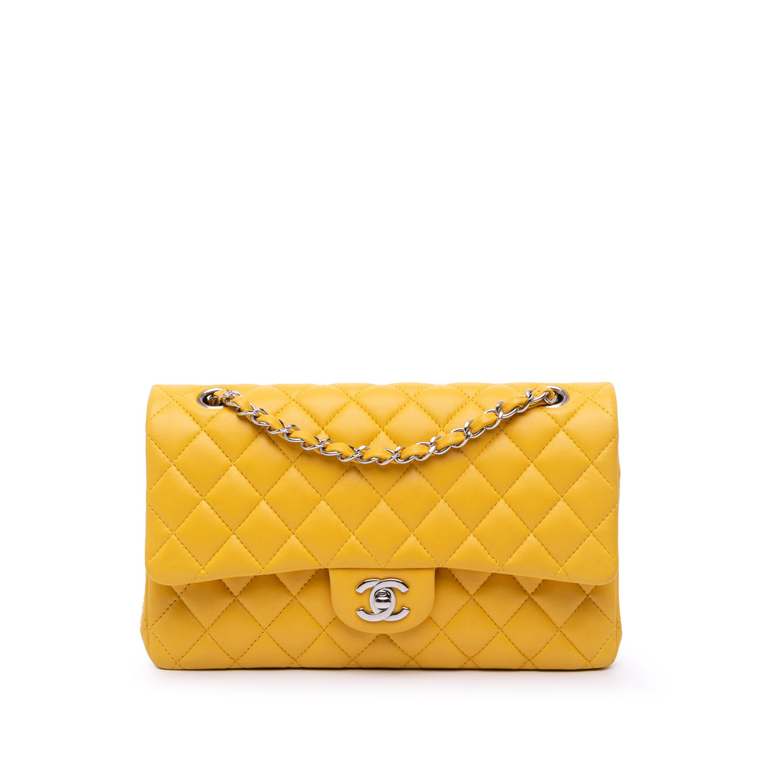 Medium Classic Lambskin Double Flap Yellow - Gaby Paris