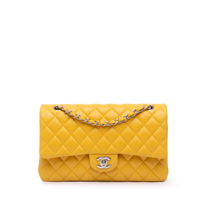 Medium Classic Lambskin Double Flap Yellow - Gaby Paris