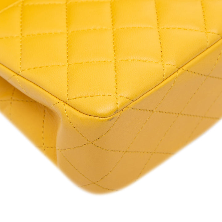 Medium Classic Lambskin Double Flap Yellow - Gaby Paris