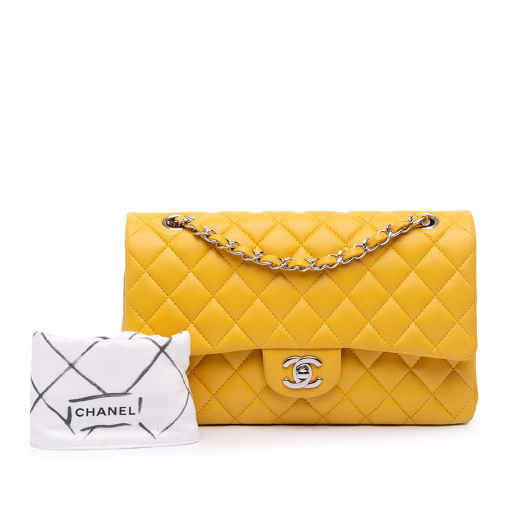 Medium Classic Lambskin Double Flap Yellow - Gaby Paris