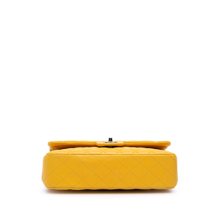 Medium Classic Lambskin Double Flap Yellow - Gaby Paris