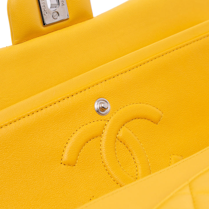 Medium Classic Lambskin Double Flap Yellow - Gaby Paris