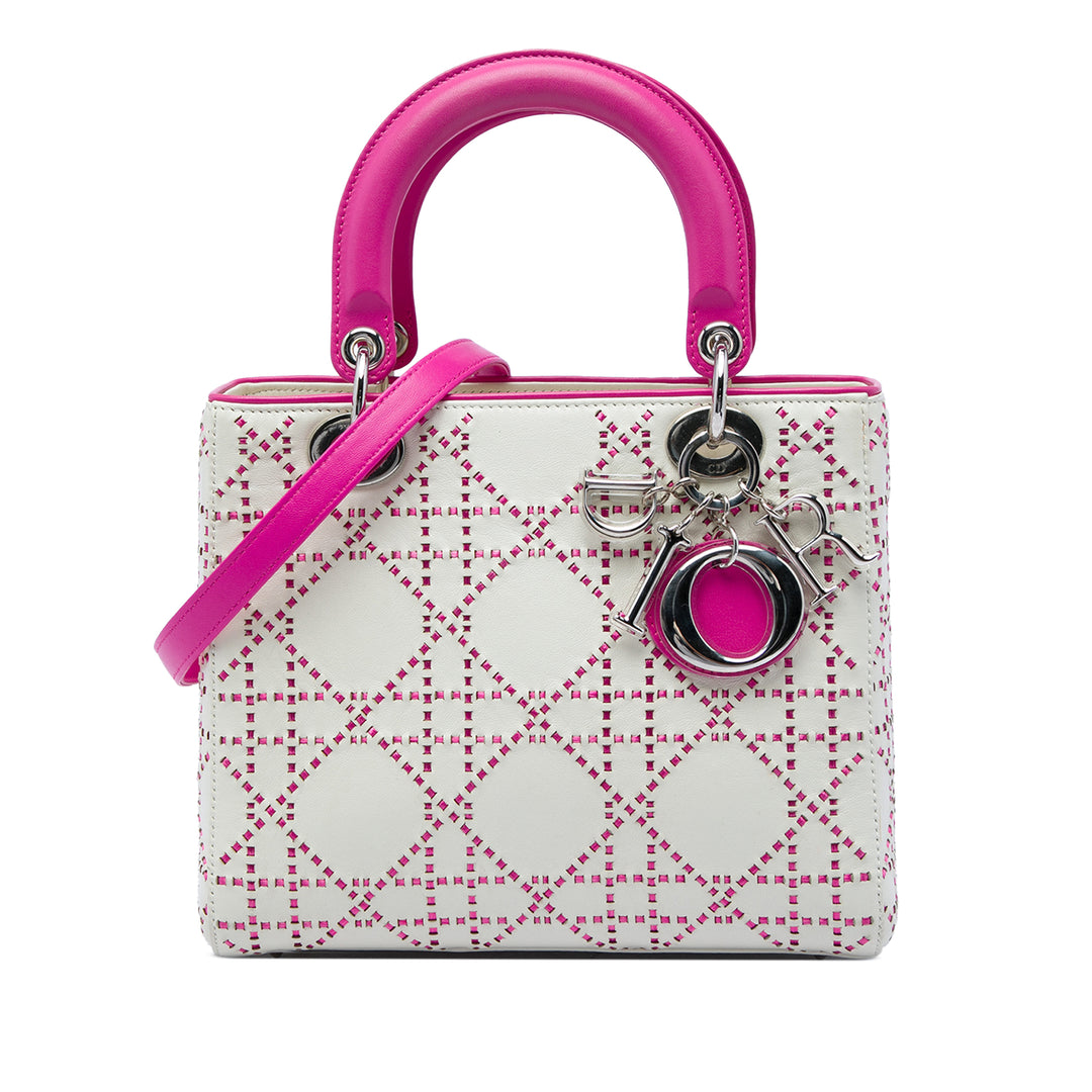 Dior Sac à main Lady Dior Cannage Surpiqué Moyen Cuir d'agneau Rose – vue principale – GABY PARIS