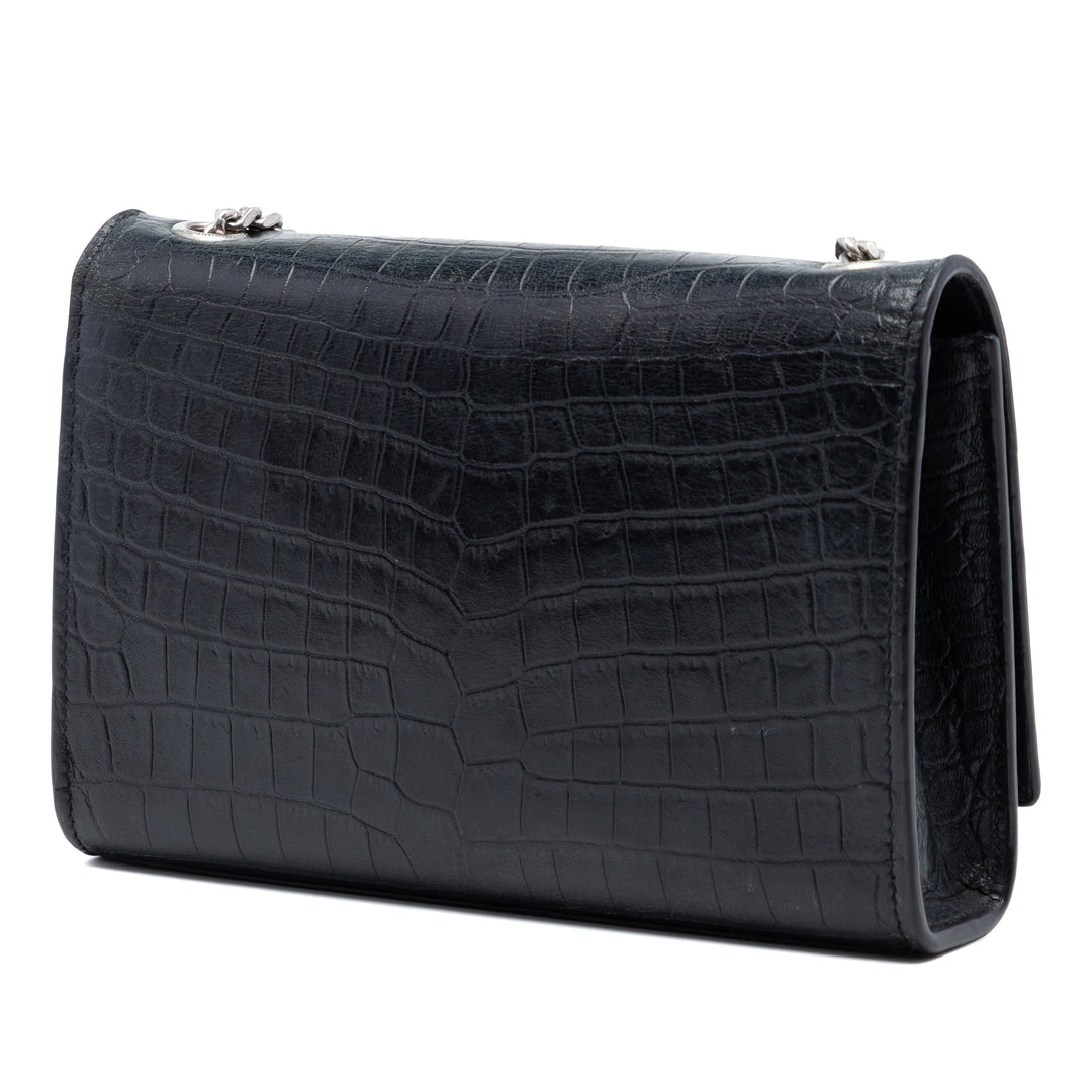 Saint Laurent Croc embossé Cuir Monogram Kate Pompon Wallet on Chain