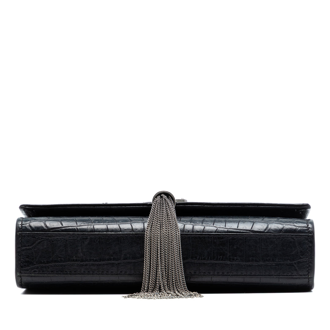 Saint Laurent Croc embossé Cuir Monogram Kate Pompon Wallet on Chain