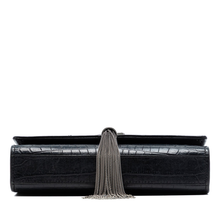 Saint Laurent Croc embossé Cuir Monogram Kate Pompon Wallet on Chain