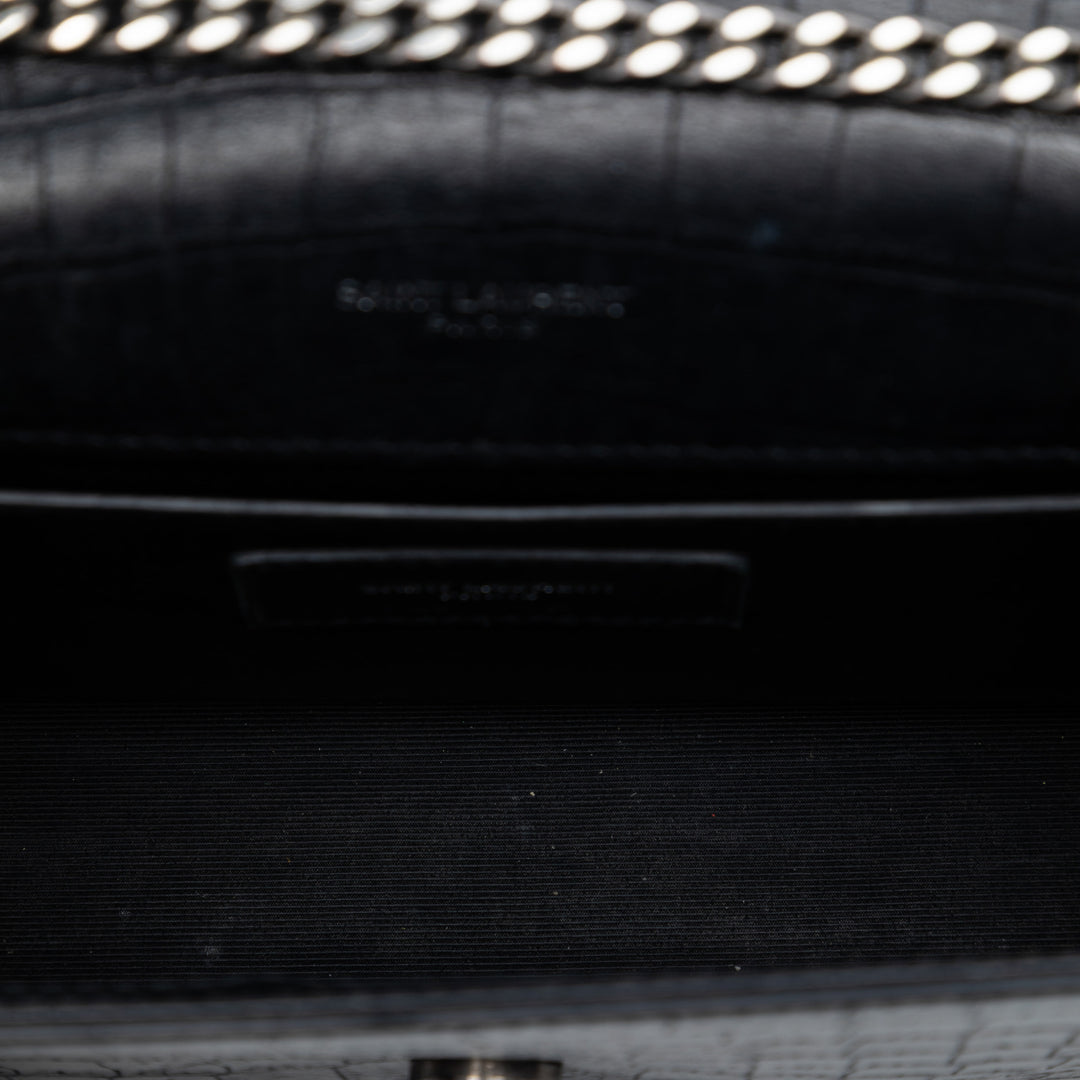 Saint Laurent Croc embossé Cuir Monogram Kate Pompon Wallet on Chain