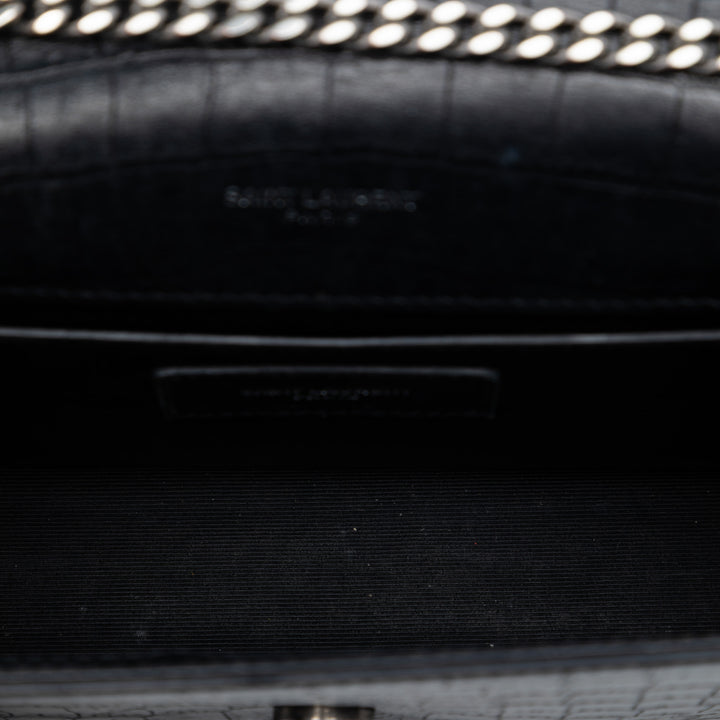 Saint Laurent Croc embossé Cuir Monogram Kate Pompon Wallet on Chain
