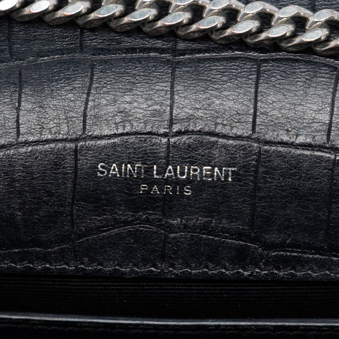 Saint Laurent Croc embossé Cuir Monogram Kate Pompon Wallet on Chain